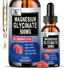 Pure Magnesium Glycinate | Liquid Magnesium Supplement 500mg for Sleep, Nerve, Bone and Heart Health | Vegan Glycinate Mag Liquid Drops 6X High Absorption | Non-GMO, Gluten-Free | 30 Servings