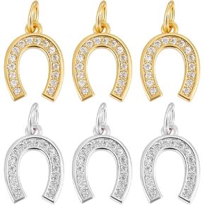 Beebeecraft 6Pcs/Box Horseshoe Charms Cubic Zircon Western Lucky Horseshoe Charms for Jewelry Necklace Bracelet Making