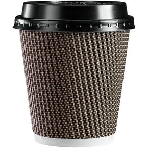 Comfy Package [16 oz. - 50 Sets Insulated Brown Patterned Ripple Paper Hot Coffee Cups With Lids (Lids Color May Vary) - Ideal for Hot Beverages, Travel, and Office Use in Kuwait