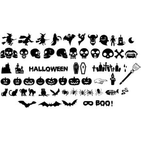 Wland 55 Decals from 4.5 inches to 6 inches Silhouette Halloween Spooky Cemetery Skeleton Skull Crow Bats Witch Cats Tomb Wall Decals Window Stickers for Kids Rooms Nursery Halloween Party