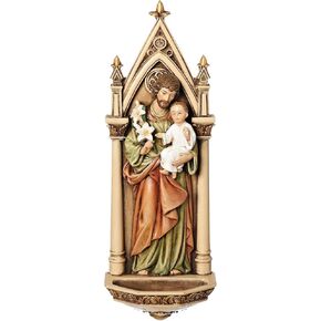 Joseph's Studio by Roman - St. Joseph and Child Jesus Holy Water Font, Renaissance Collection, 7.75" H, Resin and Stone, Religious Gift, Decoration, Collection, Durable, Long Lasting