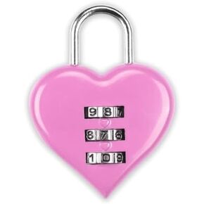 Pink Combination Lock, Heart Shape 3 Digital Password Padlock, Mini Outdoor Combo Gate Lock for School Gym Locker, Fence Gate, Toolbox, Employee Hasp Locker Combination Padlocks Hasps