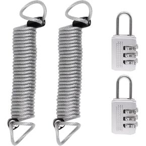 Sydien 4.9Ft Self-Coiling Security Cable Lock with Combination, 2.5mm Thickness Extensible Wire Lock Cable with Double Loops and Vinyl Cover Coated for Luggage, Bike, Gate, Fence (Red, 2 Pack)