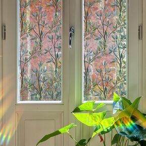 Window Film, Decorative Window Privacy Film, Green Vines Leaves Double Sided Static Glass Window Clings Stickers for Home Office Living Room Bathroom Glass Windows