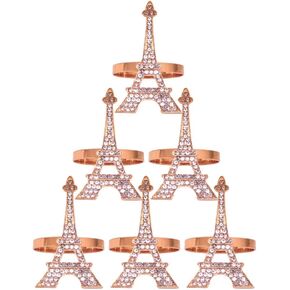 Homoyoyo Rose Gold Napkin Ring Eiffel Tower Design Buckles Rhinestone Napkin Holders for Wedding Banquet Home Party Kitchen Decorations Dining Table Set of 6