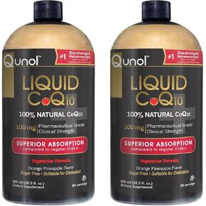 Qunol Liquid CoQ10 100mg, Superior Absorption Natural Supplement Form of Coenzyme Q10, Antioxidant for Heart Health, Orange Pineapple Flavored, 60 Servings, 20.3 oz Bottle, Pack of 2