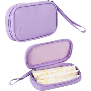 Tampon Storage Bag PU Leather Tampon Organizer Bag with Zipper Handle Small Pouch for Feminine Products Portable Period Bags for Women Ladies (Light Purple)