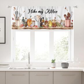 Riyidecor Short Small Valances Curtains Retro Farmhouse Rustic Country Mushroom Rod Pocket Leaves Kitchenware Food Fruit Tomato Honey Bedroom Living Room Treatment Fabric 52Wx18H Inch