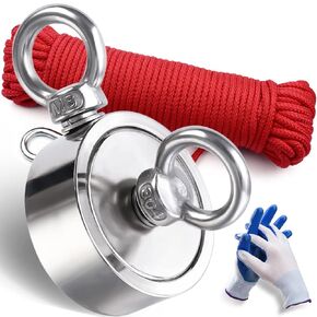 DIYMAG Fishing Magnet Kit,2600 LBs Pulling Force, Super Strong Neodymium Fishing Magnets Kit with Case, 20m (65 FT) Durable Rope，Gloves，Grappling Hook，Carring Bag，Towel and Thread Locker