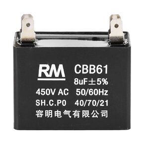 Fan Capacitor CBB61 8uF 450V AC Double Insertion Metallized Polypropylene Film Capacitor 50/60Hz for Motor Water Pump Generator Starting Operation