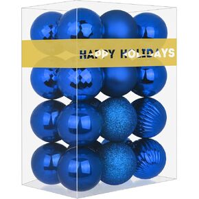 24Pcs Christmas Balls Ornaments for Xmas Tree - Shatterproof Christmas Tree Decorations Medium Hanging Ball Blue 2.5in x 24 Pack