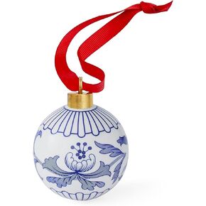 Spode Blue Italian Full Scene Bauble | Festive Porcelain Ornament with Red Ribbon - Hanging Ornament for Christmas Tree – Made of Porcelain (2.6-Inch)