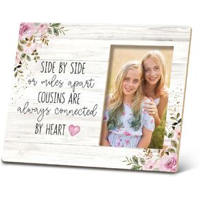 SRADMO Cousin Gifts,Cousin Gifts for Women,Cousins Picture Frame,Gifts for Cousins,Side by Side or Miles Away Cousins are Always Connect by Heart 10x8 inch Wooden Tabletop Photo Frame