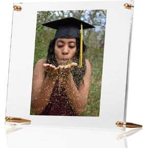 Wexel Art 4x6" Clear UV Grade Acrylic Tabletop Floating Picture Frame Display with Gold Hardware for Art and Photos