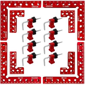 90 Degree Corner Clamping Squares, Positioning Squares Set of 8 (3" 5.5"), wood working tools, Aluminum Alloy Right Angle clamp,Corner Clamps for WoodWorking, Box, Frames, Cabinets, or Drawers