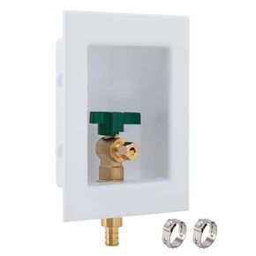 SUNGATOR Ice Maker Outlet Box, 1/2 Inch Pex Crimp Inlet x 1/4 Inch OD Compression Outlet, Ice Maker Valve Wall Box with 2 Crimp Rings, No Lead