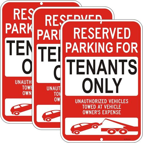 3Pack Reserved Parking For Tenants Only Sign, 18" x 12" Unauthorized Vehicles Towed Sign| Reflective Rust/Fade-Free Metal Warning Sign for Private Property, Parking Lots, Home Driveways in Saudi Arabia