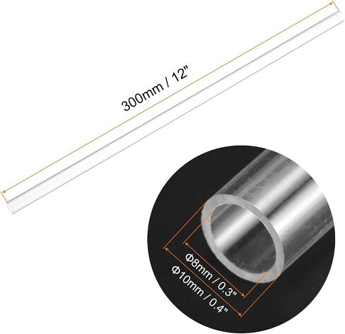 Plastic Pipe Rigid Polycarbonate Round Tube Clear, [for Lighting, Models, Water Plumbing] - 0.3x0.4"(8x10mm), 12"(300mm) Length/Transparent / 2 Pcs in Saudi Arabia