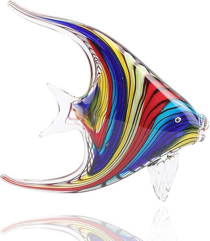 Hophen فن الزجاج الكريستال الاستوائية الملاك ابتلاع الأسماك في مهب اليدوية البحر الحيوان تمثال النحت ديكور المنزل تحصيل تمثال ورقة الوزن هدية زخرفة (قوس قزح) in Kuwait