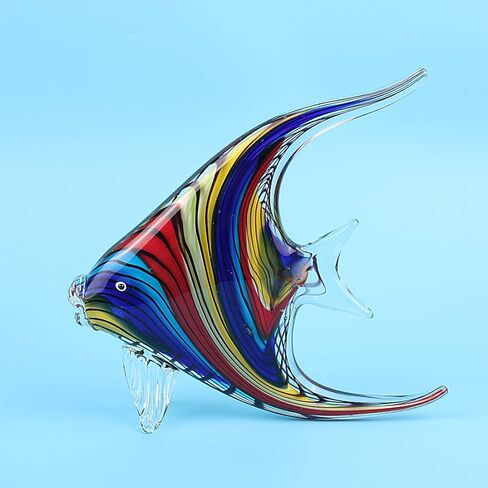 Hophen فن الزجاج الكريستال الاستوائية الملاك ابتلاع الأسماك في مهب اليدوية البحر الحيوان تمثال النحت ديكور المنزل تحصيل تمثال ورقة الوزن هدية زخرفة (قوس قزح) in Kuwait