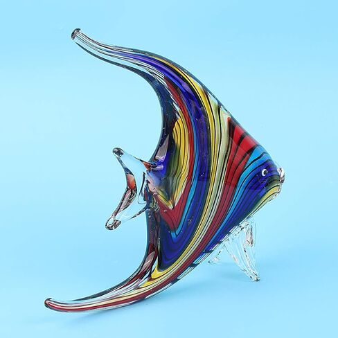 Hophen فن الزجاج الكريستال الاستوائية الملاك ابتلاع الأسماك في مهب اليدوية البحر الحيوان تمثال النحت ديكور المنزل تحصيل تمثال ورقة الوزن هدية زخرفة (قوس قزح) in Kuwait