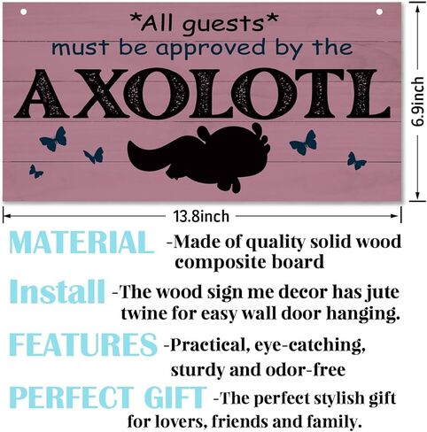 Axolotl Sign, Rustic Door Sign, Novelty Door Gate Hanger, Decorative Wall Plaque, Front Door Wall Decor for Porch, Axolotl Lover Home Decor, All Guests Must Be Approved By the Axolotl Sign in Kuwait