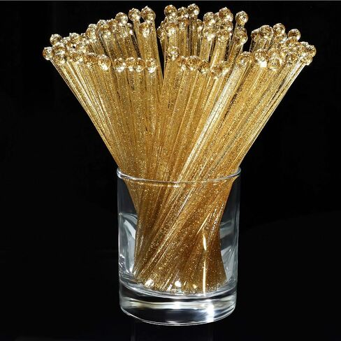 Honoson 100 Pieces Disposible Plastic Round Top Crystal Swizzle Sticks (Gold) in Saudi Arabia
