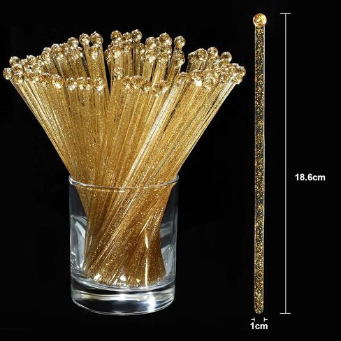 Honoson 100 Pieces Disposible Plastic Round Top Crystal Swizzle Sticks (Gold) in Saudi Arabia