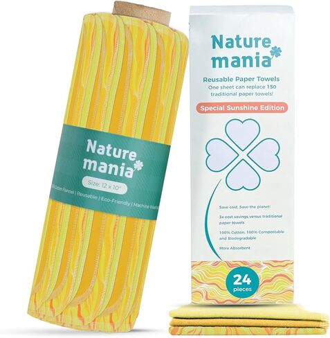 24 Reusable Paper Towels - Paperless Paper Towels made with Super-Soft, Pure Absorbent 100% Cotton, Washable Paper Towel Set for Kitchen, Eco Friendly Cloth Paper Towels LIMITED SUNSHINE SERIES in Saudi Arabia