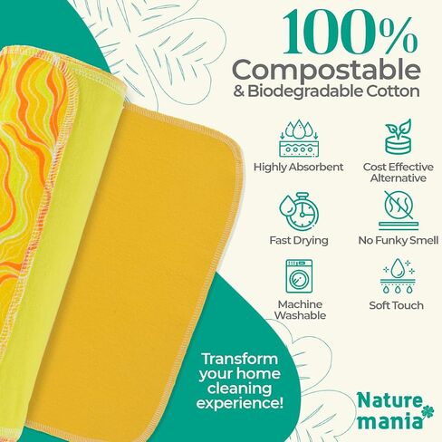 24 Reusable Paper Towels - Paperless Paper Towels made with Super-Soft, Pure Absorbent 100% Cotton, Washable Paper Towel Set for Kitchen, Eco Friendly Cloth Paper Towels LIMITED SUNSHINE SERIES in Saudi Arabia
