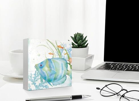 Mtrgdn Summer Decor,Watercolor Ocean Starfish Seashell Coral Beach Wood Signs Home Decor,Beach Desk Decor, Beach Beachy Room Decor Aesthetic,Coastal Beach House Decor,Beach Signs Tiered Tray Decor 5x5 in Saudi Arabia