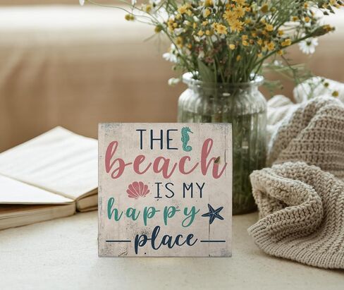 Mtrgdn Summer Decor,Watercolor Ocean Starfish Seashell Coral Beach Wood Signs Home Decor,Beach Desk Decor, Beach Beachy Room Decor Aesthetic,Coastal Beach House Decor,Beach Signs Tiered Tray Decor 5x5 in Saudi Arabia