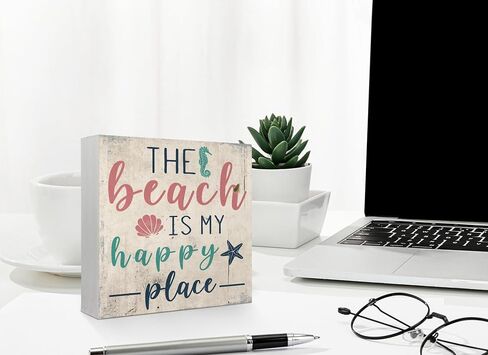 Mtrgdn Summer Decor,Watercolor Ocean Starfish Seashell Coral Beach Wood Signs Home Decor,Beach Desk Decor, Beach Beachy Room Decor Aesthetic,Coastal Beach House Decor,Beach Signs Tiered Tray Decor 5x5 in Saudi Arabia
