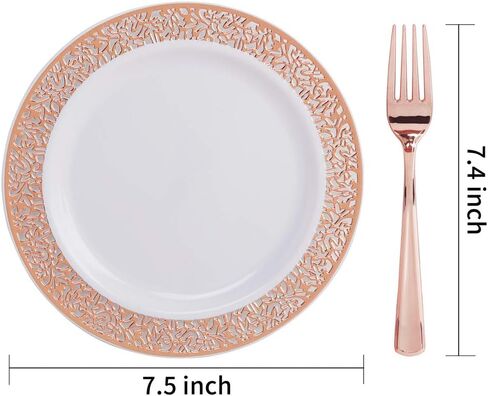 WDF 200PCS Gold Plastic Dessert Plates with Plastic Forks -6" 100 Square Disposable Appetizer Plates Small Plates Cake Plates with Gold Rim&100 Gold Small Appetizer Forks for Daily Using in Saudi Arabia