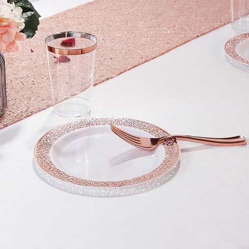 WDF 200PCS Gold Plastic Dessert Plates with Plastic Forks -6" 100 Square Disposable Appetizer Plates Small Plates Cake Plates with Gold Rim&100 Gold Small Appetizer Forks for Daily Using in Saudi Arabia