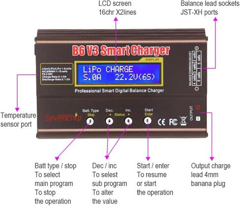 Havcybin B6 Lipo Battery Balance Charger 80W 6A Discharger, RC Hobby Batteries Balance Charger LED W/AC Power W/Battery Checker for NiMH/NiCd (1-15S), LiPo/Li-ion/Life Battery (1-6S) in Saudi Arabia