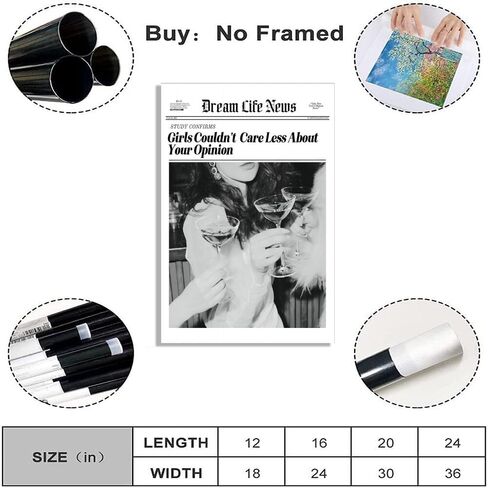 Retro Black and White Newspaper Wall Art Trendy Cocktail Girly Bar Cart Decor Prints Posters Vintage Photos Suitable for Home Bar Bedroom Wall Decor 8x12inch Unframed in Saudi Arabia