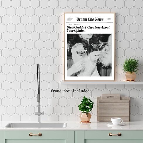 Retro Black and White Newspaper Wall Art Trendy Cocktail Girly Bar Cart Decor Prints Posters Vintage Photos Suitable for Home Bar Bedroom Wall Decor 8x12inch Unframed in Saudi Arabia