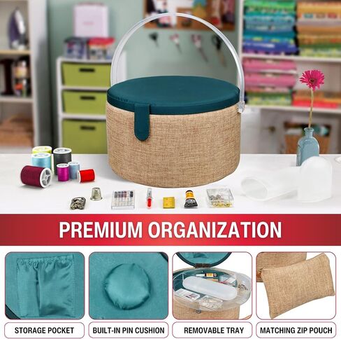 SINGER Large Premium Round Sewing Basket Paisley Floral Print with Matching Zipper Pouch in Kuwait