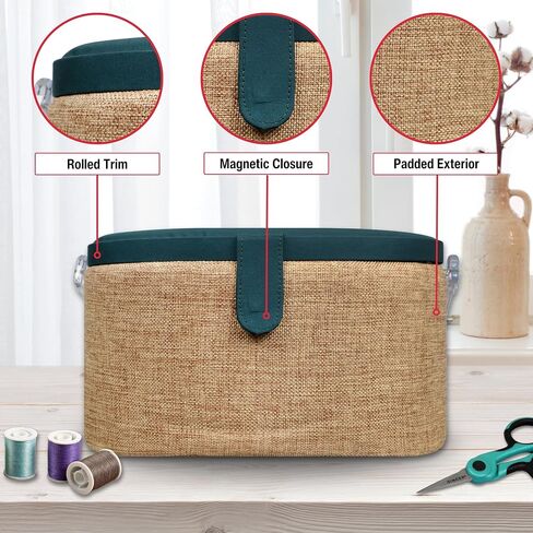 SINGER Large Premium Round Sewing Basket Paisley Floral Print with Matching Zipper Pouch in Kuwait