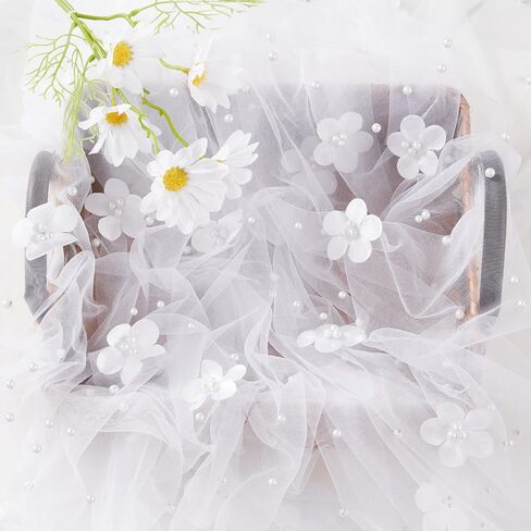 LuoluoHouse Pearl Table Runner Wedding: 3 Pieces White Lace Table Cloth Flower Decor Tulle Fabric for Chiffon Birthday Party Table Decor 60x120 Inch in Saudi Arabia