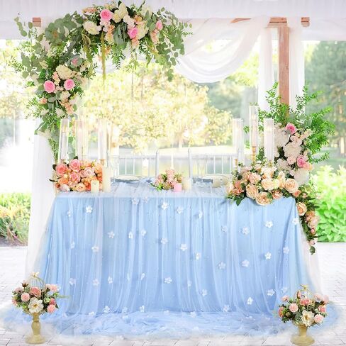LuoluoHouse Pearl Table Runner Wedding: 3 Pieces White Lace Table Cloth Flower Decor Tulle Fabric for Chiffon Birthday Party Table Decor 60x120 Inch in Saudi Arabia