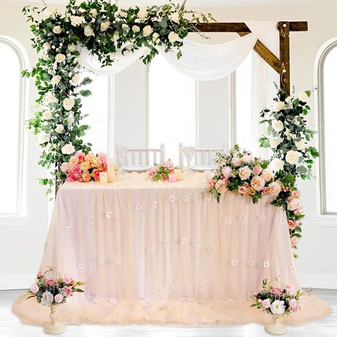 LuoluoHouse Pearl Table Runner Wedding: 3 Pieces White Lace Table Cloth Flower Decor Tulle Fabric for Chiffon Birthday Party Table Decor 60x120 Inch in Saudi Arabia