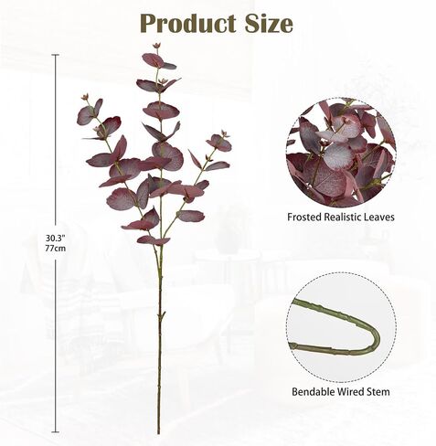 5 Pcs Artificial Red Eucalyptus Stems Fall Fake Leaves Plants Tall 30" Silk Eucalyptus Stems Branches Fall Floral Arrangement Decoration, Faux Plant Farmhouse Indoor Home Wedding Decor in Saudi Arabia