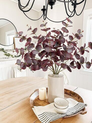 5 Pcs Artificial Red Eucalyptus Stems Fall Fake Leaves Plants Tall 30" Silk Eucalyptus Stems Branches Fall Floral Arrangement Decoration, Faux Plant Farmhouse Indoor Home Wedding Decor in Saudi Arabia