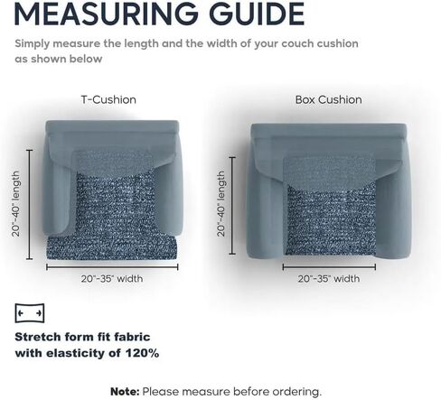 PAULATO BY GA.I.CO. Couch Cushion Cover - Sofa Cushion Cover - T-Cushion & Box Cushion Slipcover - Replacement Sofa Cushion Protector - Stretch Seating Cover - Microfibra Print - Venezia Blue in Kuwait