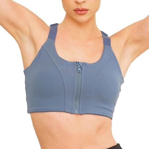 حمالة صدر رياضية بسحاب أمامي عالي التأثير من OYA للبشرة الحساسة، أزرق محيطي in Kuwait