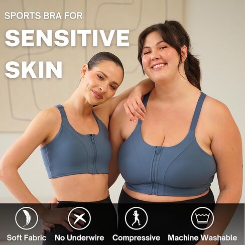 حمالة صدر رياضية بسحاب أمامي عالي التأثير من OYA للبشرة الحساسة، أزرق محيطي in Kuwait