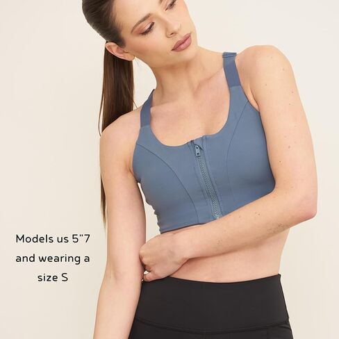 حمالة صدر رياضية بسحاب أمامي عالي التأثير من OYA للبشرة الحساسة، أزرق محيطي in Kuwait