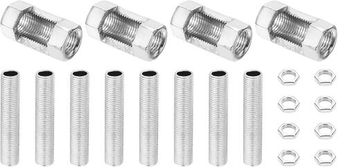 PATIKIL M10 Fine Thread Lamp Pipe Repair Parts Kits, 20 Pcs M10×25 Metal Hexagon Open Coupling Nut with Threaded Pipe and Hex Nut for Lights Extension Rod in Saudi Arabia